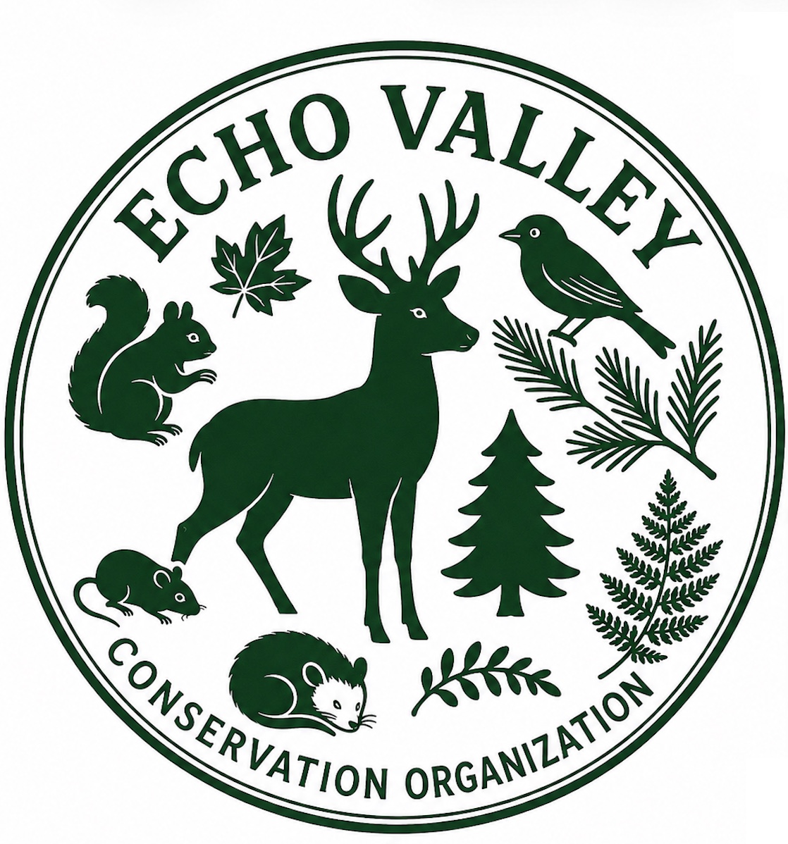 Echo Valley Conservation Organization round logo featuring local wildlife and native plants